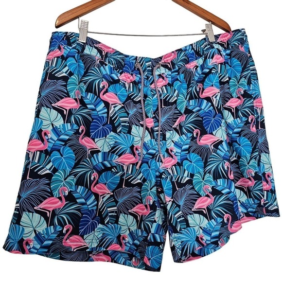 Member's Mark Men's Resort Swim Trunks XXL Blue Flamingo Swim Shorts UPF 50 - Picture 1 of 8
